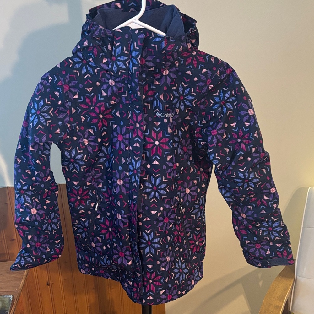 Columbia Kids' Geometric Blue and Pink Raincoat